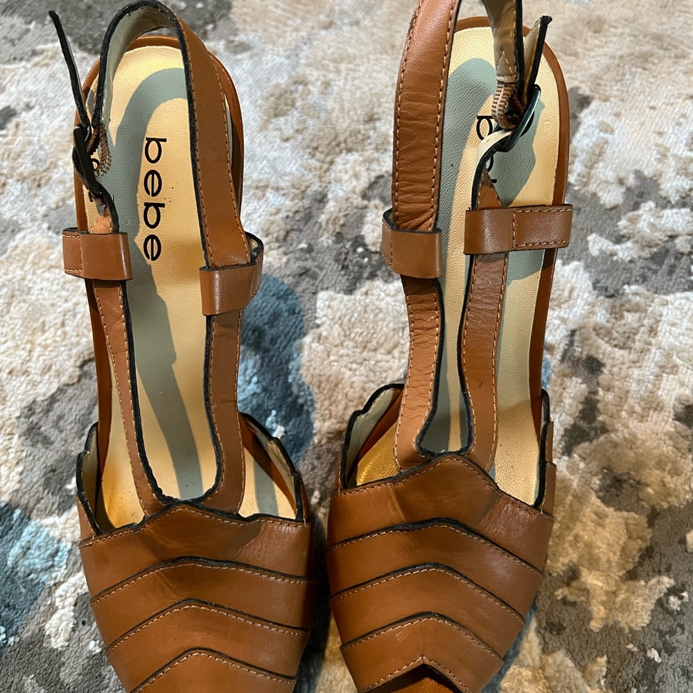 Bebe Tan Leather Heels